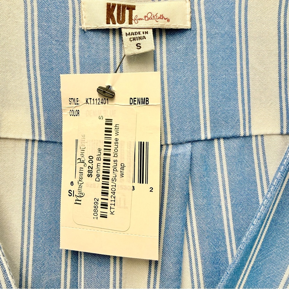 NWT Kut from the Kloth Jenalee Stripe Surplice blouse, blue & white | Size Small - Picture 7 of 7
